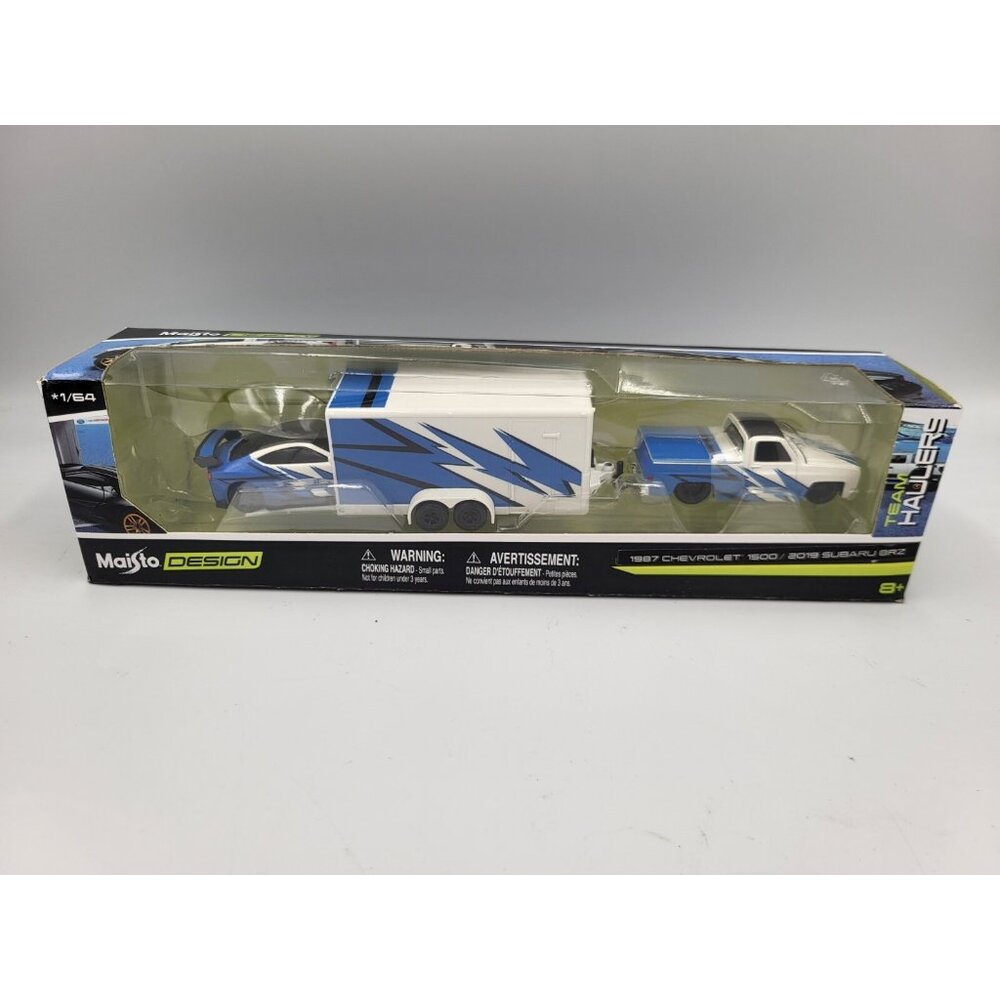 Maisto 1:64 1987 Chevrolet 1500 / Subaru BRZ w/ Enclosed Trailer – Team Haulers